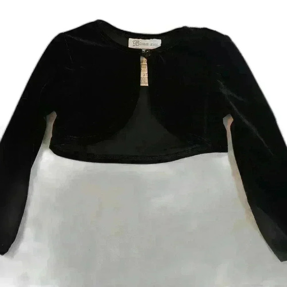 Elegant Black Velvet Cropped Jacket for Girls - Picture 2 of 4